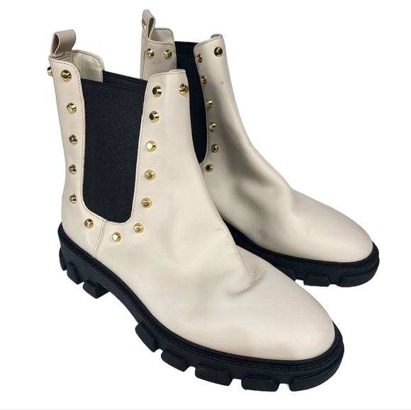 Michael Kors Ridley Studded Leather Boots Light Cream 7 - Picture 4 of 5